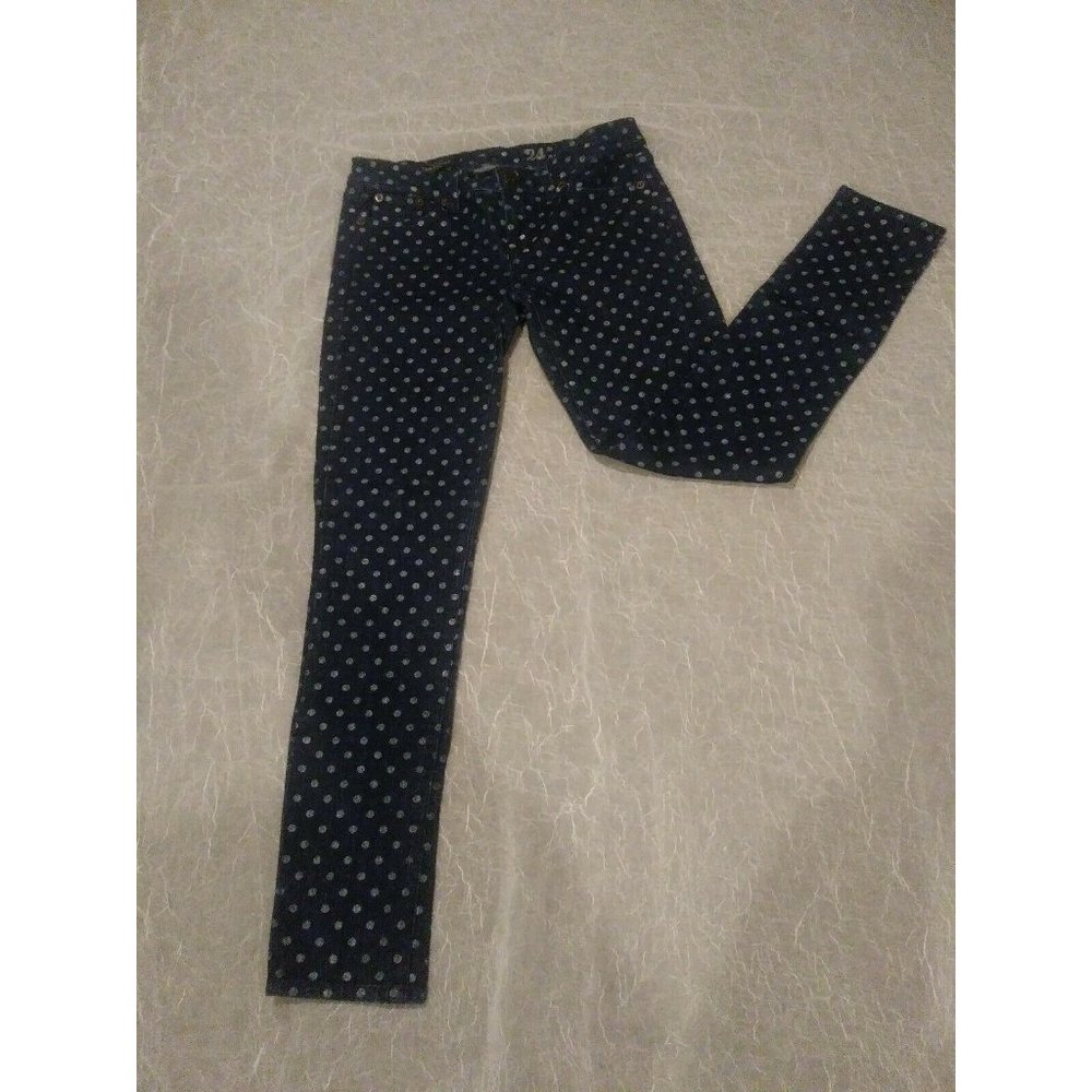 J Crew Toothpick Womens Jeans Size 24 Blue White Polka Dot Ankle Cotton